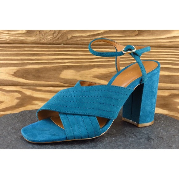 Zara Sz 36 M Blue Ankle Strap Leather Women Sandals - Picture 1 of 7
